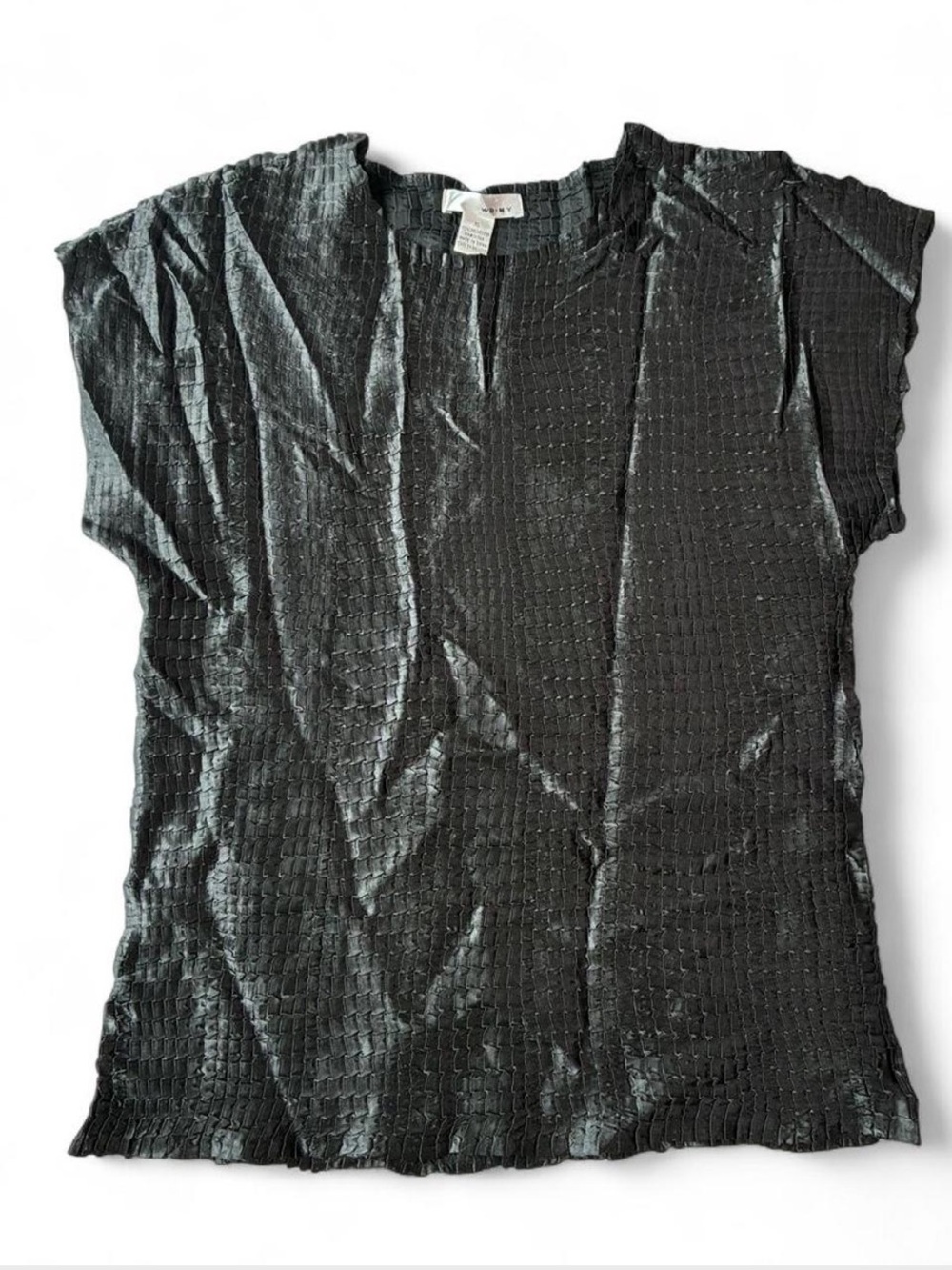 WD.NY Black Square Crinkle Textured Short Sleeve Top Whimsigoth Office Grunge XL